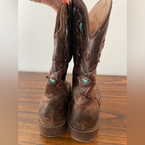 Roper, kids 3, brown leather with blue accents square toe cowboy western boot - Picture 7 of 8